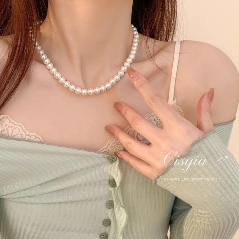 Elegant temperament shell pearl necklace women's versatile exquisite gentle wind millet bead collarbone chain neck chain new accessories