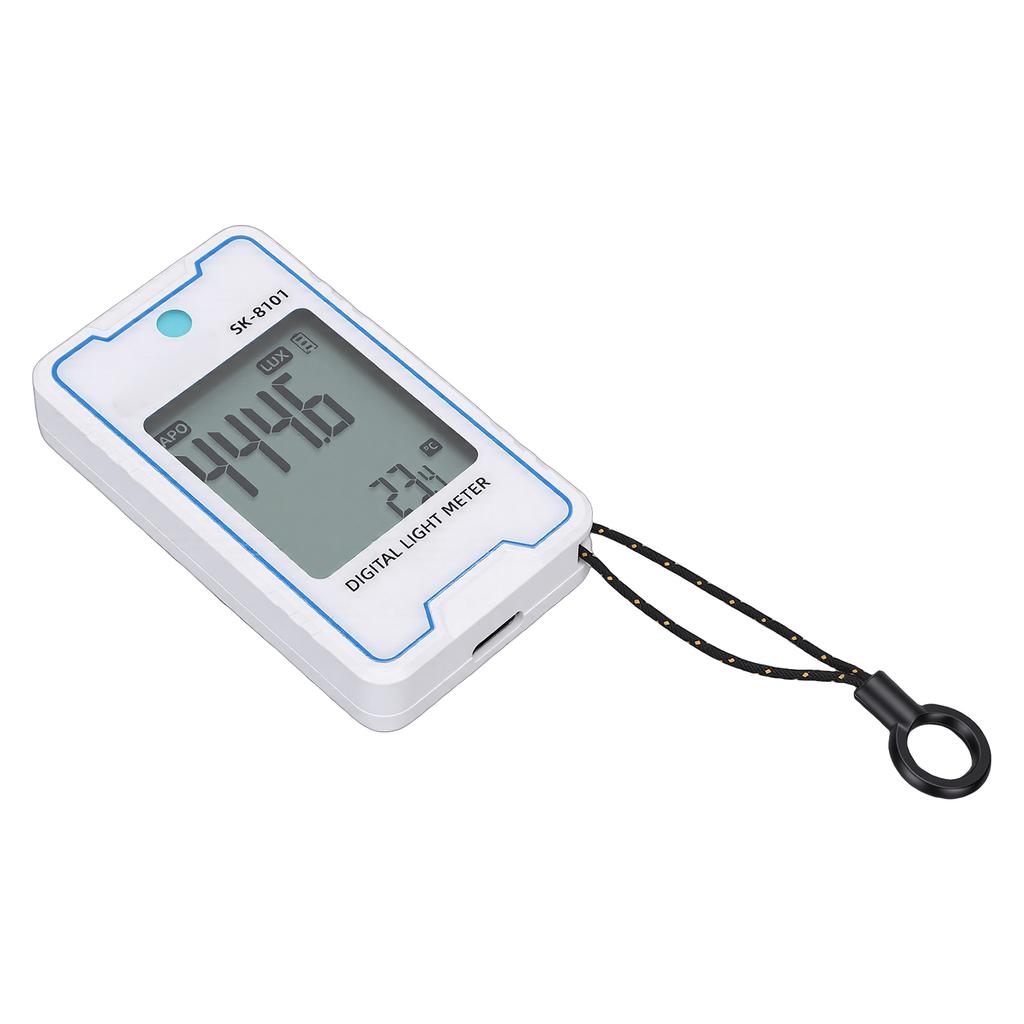 Mini Digital-Lichtmesser mit Temperatur- und Luftfeuchtigkeitsanzeige, automatische Abschaltung, Datenspeicherung, Licht FC-Einheitenumrechnung, Typ-C-Laden