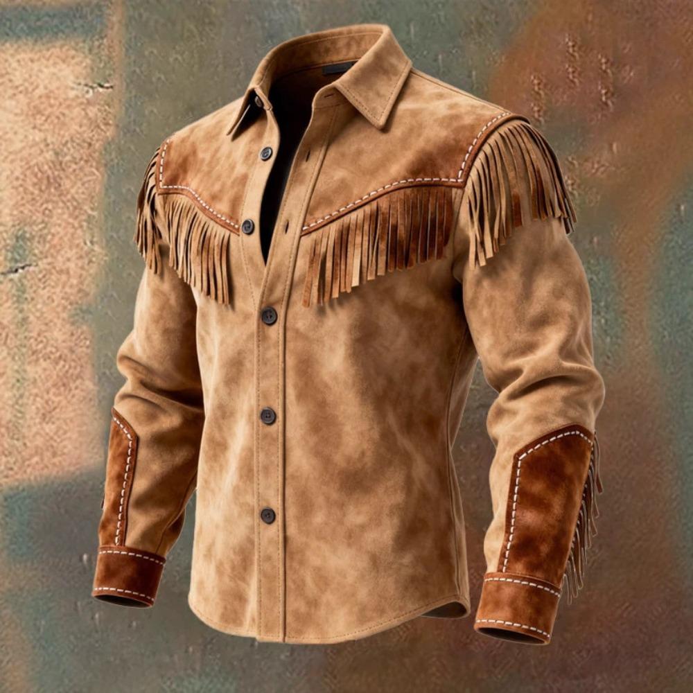 Autumn new retro fashion fringed contrasting shirt men's casual British style top