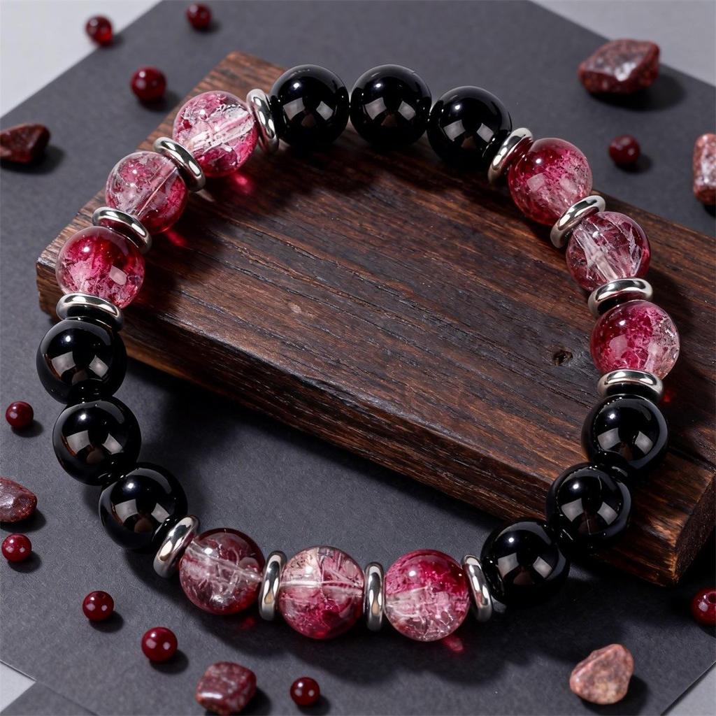 Bohemian Jewelry Bracelet Round Bead Bracelet Crystal Obsidian Red Glass Bracelet Beaded Fashion Stackable Bracelet