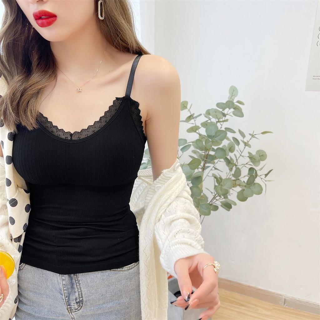 Lace Lace V-neck Camisole Vest Women's Slim Fit Elastic Sleeveless Top Inner T-shirt Base Shirt Beautiful Back