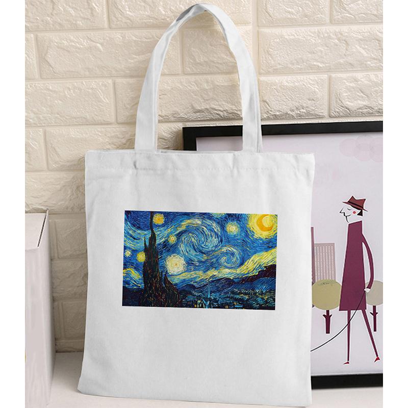 Women Graphic College Harajuku Shopper Bag Van Gogh Sunflower Starry Sky Shopping Bag Women Canvas Shoulder Bag Large Tote Bag