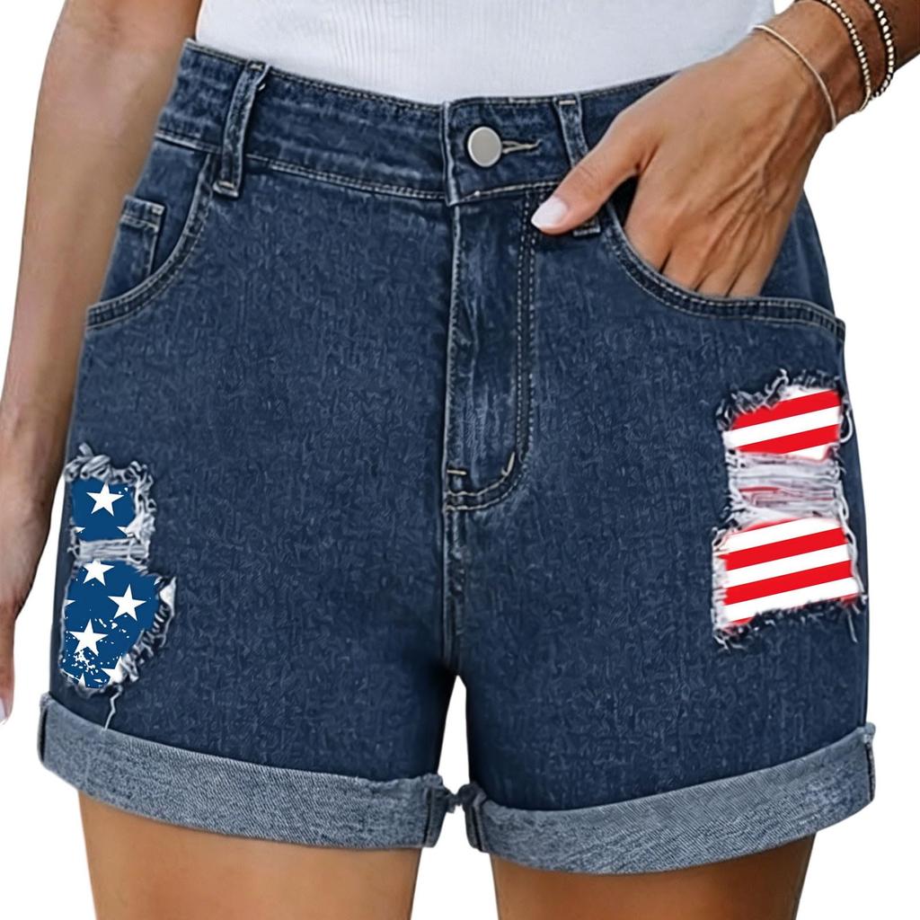 Women's Casual Denim Shorts with Pockets High Waist Rolled Hem Distressed Design Comfortable Fit Summer Wear