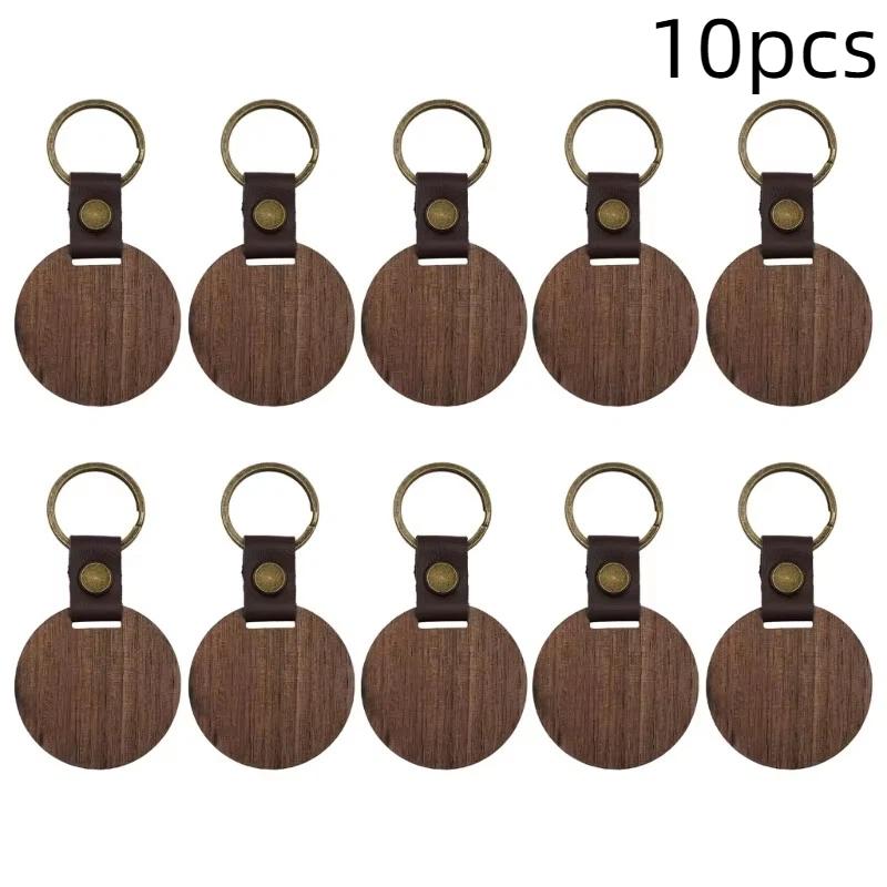 10 Stück Leere Holzschlüsselanhänger Mit Graviertem Muster Schlüsselringe Malerei Bastel Schlüsselkette Runde/Rechteckige Schlüsselanhänger Dekoration