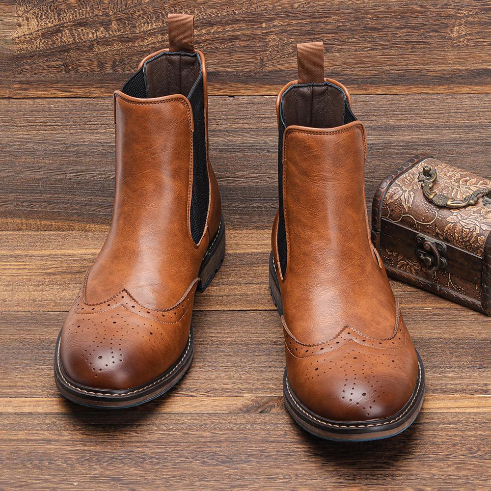 Stivaletti Brogue Chelsea da Uomo Stile Classico Americano in Pelle #KD667