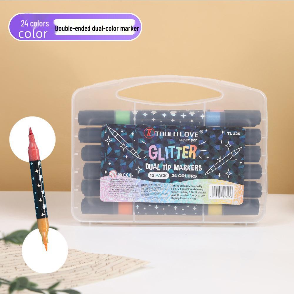Double-Headed Glitter Marker Fluorescent Pen for Art, DIY, and Dual-Color Notes