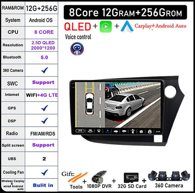 QLED Android 14 For Honda INSIGHT 2 2009-2014 Car Radio Multimedia Player Autoradio DSP Navigation GPS CarPlay Stereo