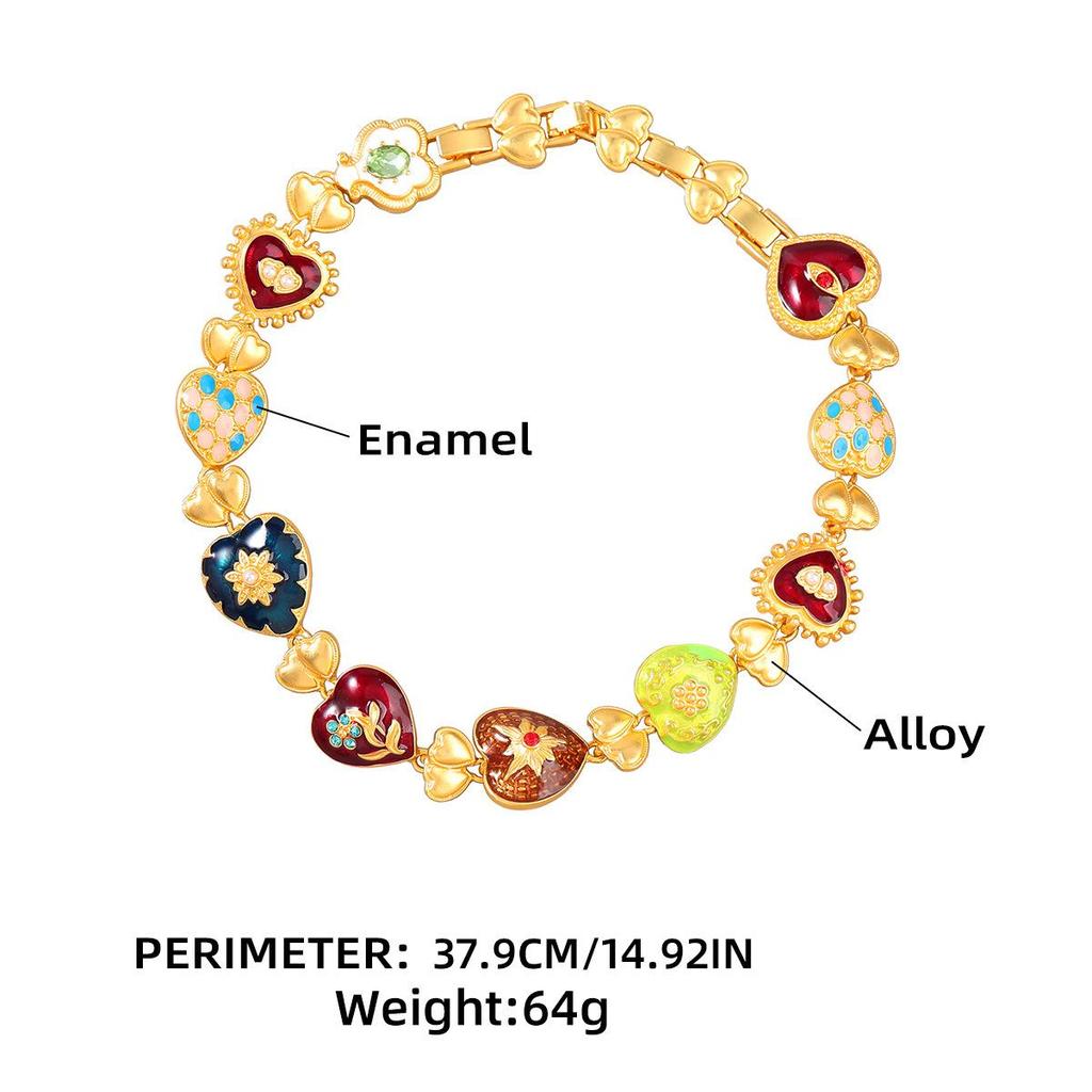 Heart-Shaped Multi-Layer Love Flower Necklace - Bohemian Alloy Oil Drop Accessory