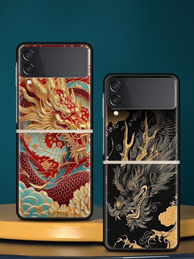 Chinoiserie Loong Flower Dragon Hard PC Phone Case For Samsung Galaxy Z Flip 7 6 5 4 Black Cover For Galaxy Z Flip 3 Foldable