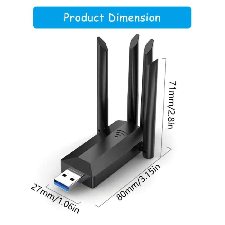 1300Mbps USB WiFi Card 2.4/5Ghz Double Band 4 External Antennas For Wide Compatibility