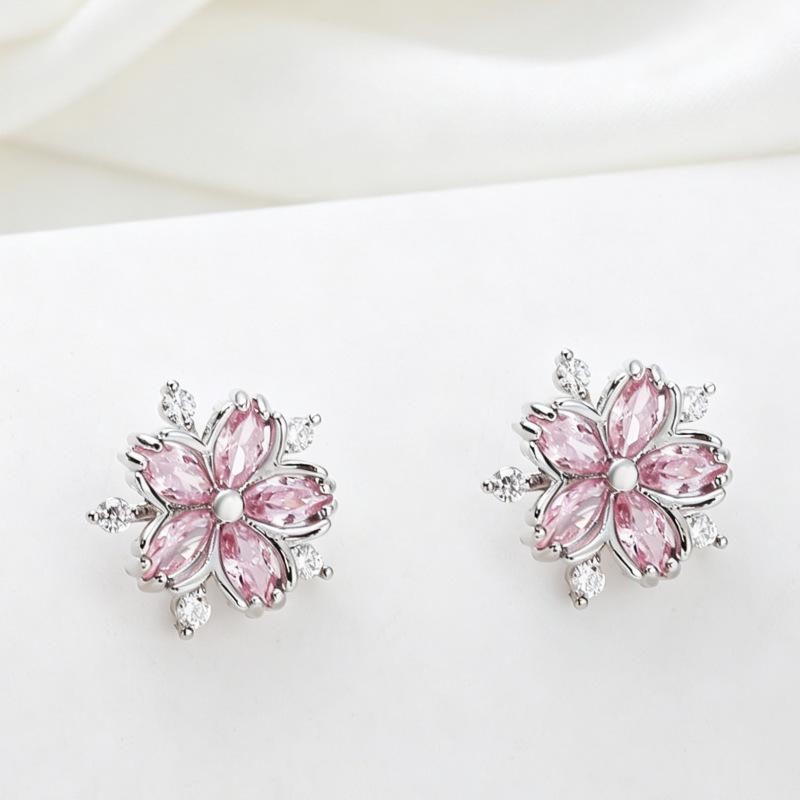 Pink Zircon Earrings Women's Simple and Small Ear Jewelry Light Luxury High-end Versatile Earrings