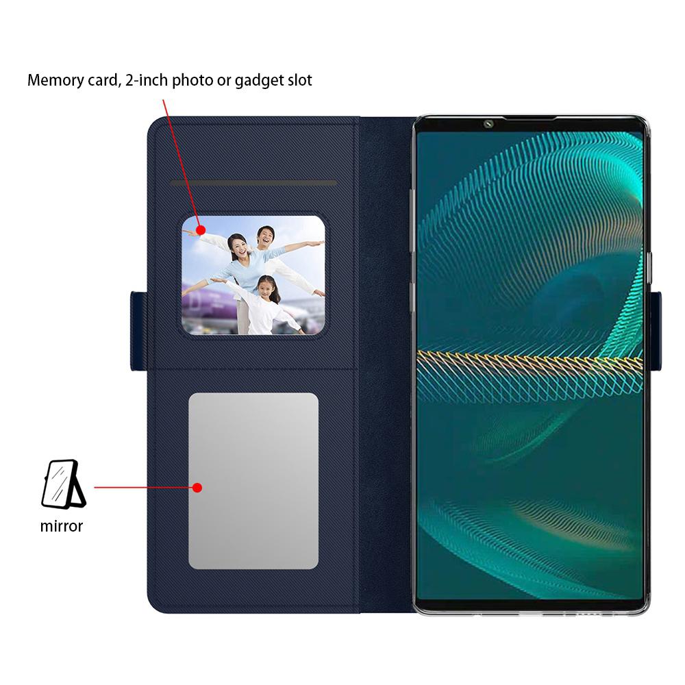 

For Sony Xperia 1 V Shockproof Leather Case Mirror Design Stand Card Holder Phone Cover Blue