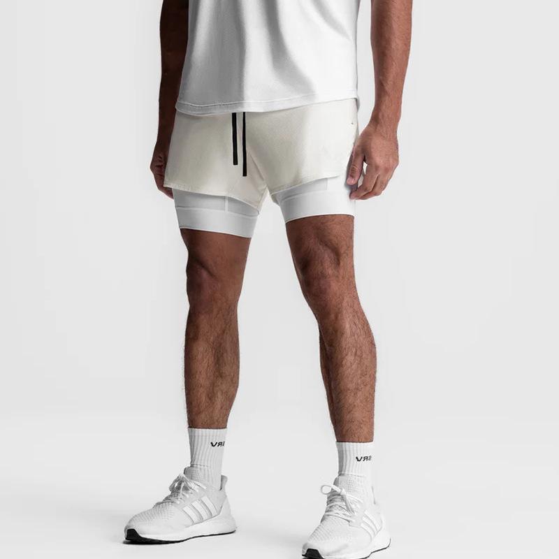 

Летние мужские быстросохнущие спортивные шорты с несколькими карманами: Американский молодежный стиль, дизайн «два в одном» для бега и тренировок. XL белый