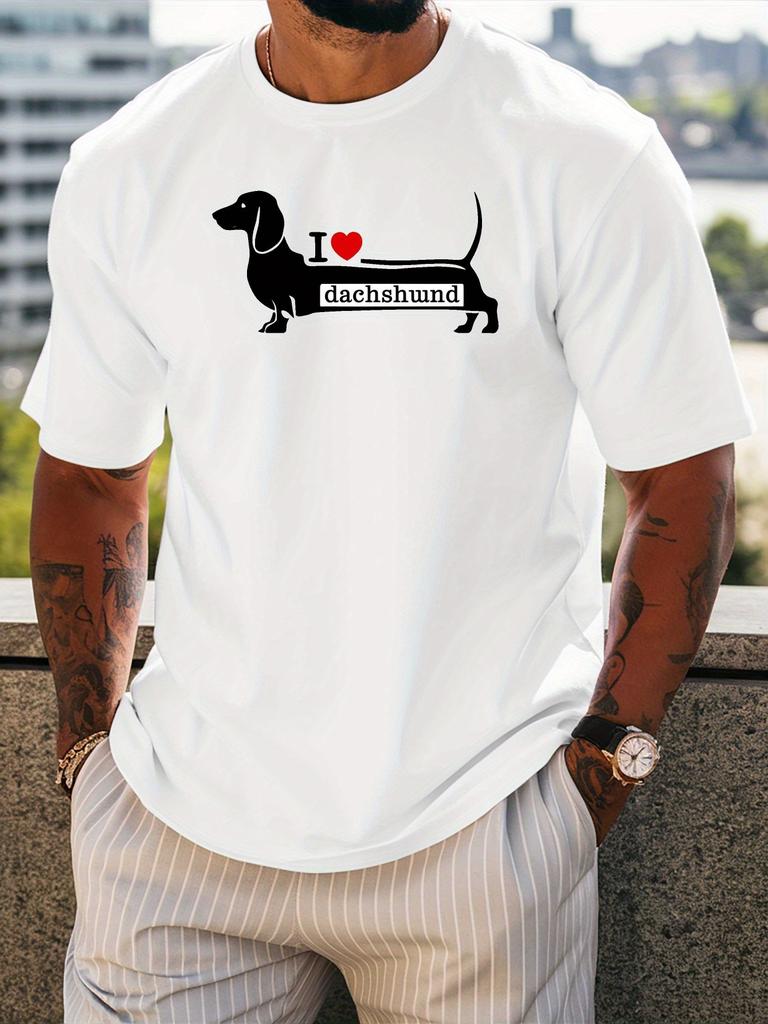 Unisex Crew Neck Short Sleeve Tee I Love Dachshund Graphic Print Casual Lightweight T Shirt For Dog Lovers Summer Daily Fashion Top