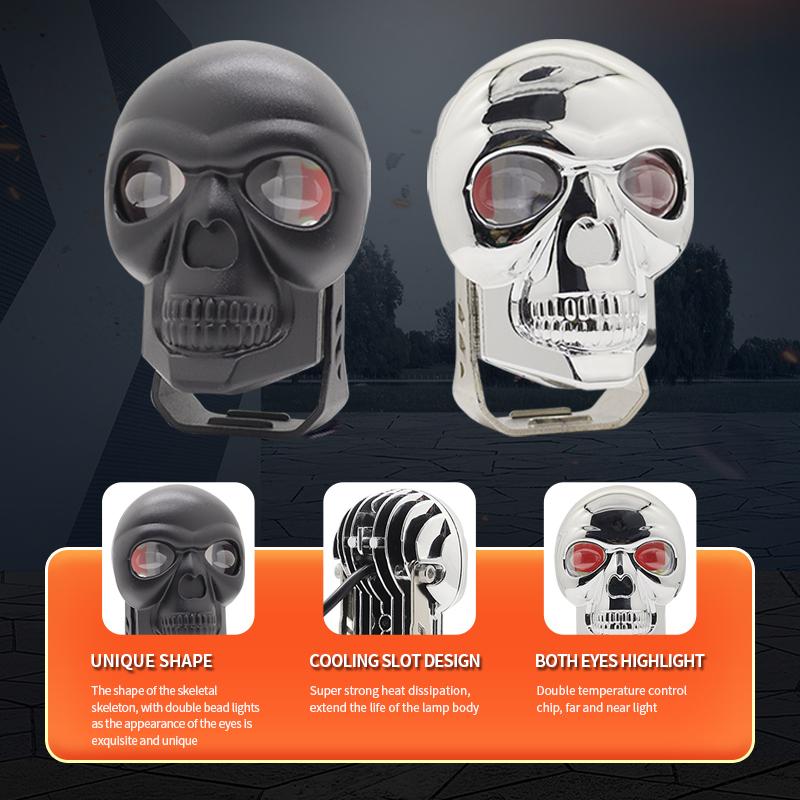 Motorcycle LED Skull Headlight Work Spot Driving Fog Light Dual Color Spotlights for Motorbike Truck Trailer Offroad ATV SUV