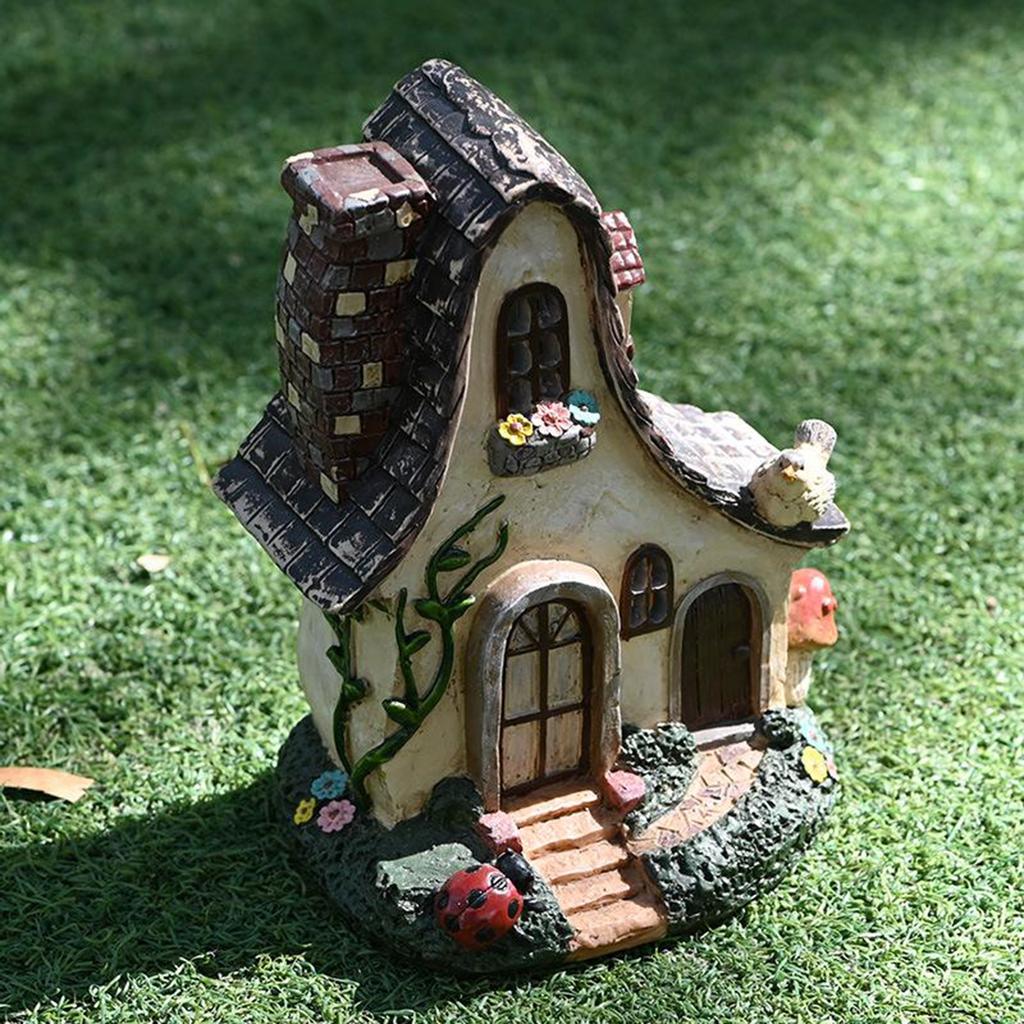 Mystische Wichtel Fee Haus Figur Outdoor Dekoration Garten Haus Statuen, Wasserdicht und Langlebig, für Balkon, Blumenbeet
