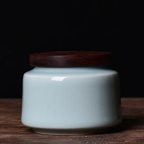 Chinese Style Wooden Lid Ceramic Tea Caddy Storage Tank, Sealed Pot, Retro Tea Box, Desktop Decoration Accessories