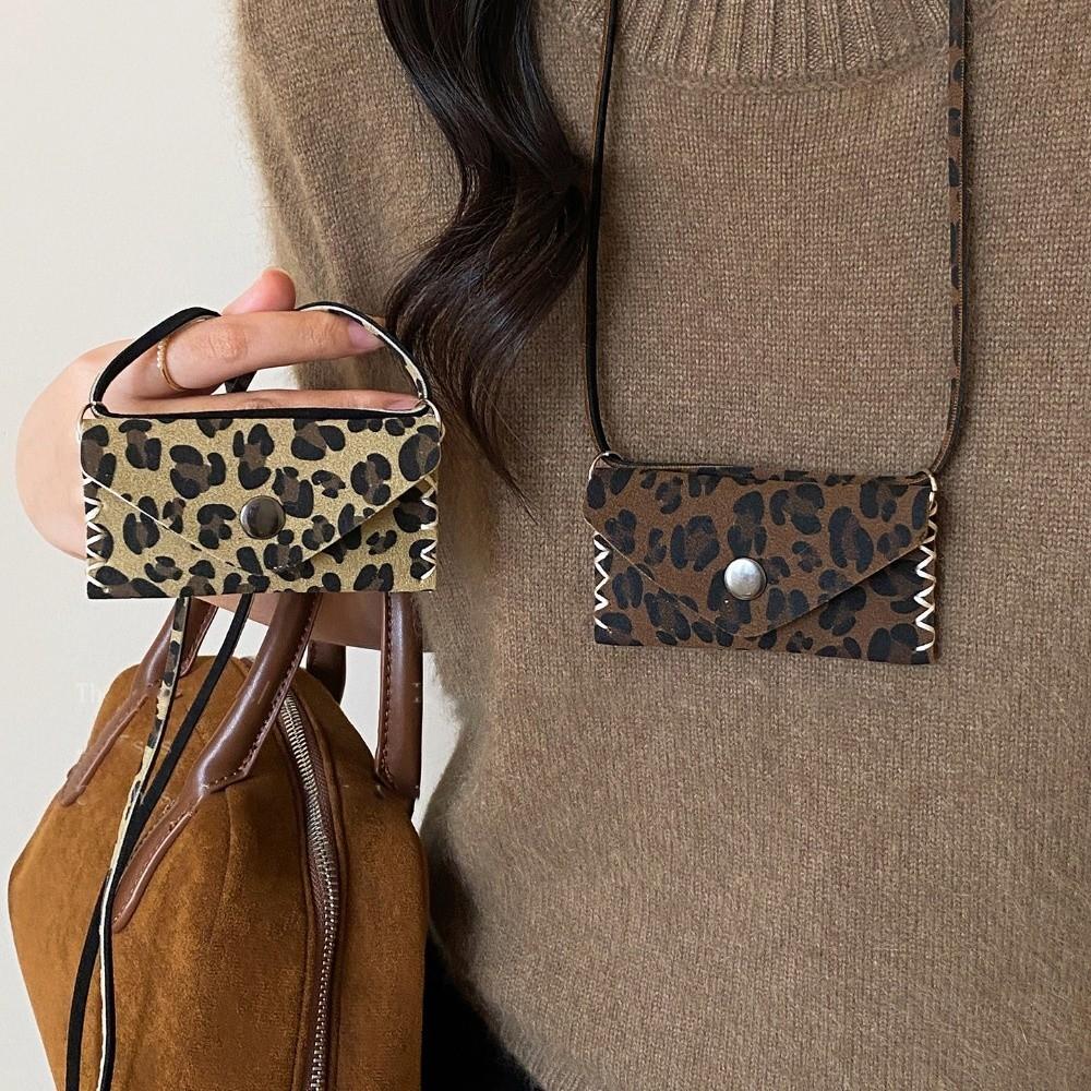 Collarbone Chain Leopard Leather Bag Necklace Storage Lipstick Jewelry Clavicle Chain  Women