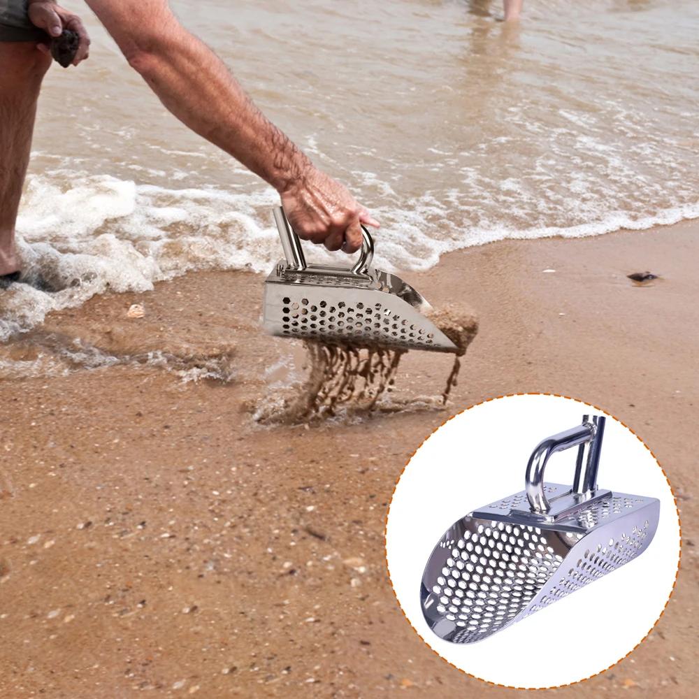 Heavy-Duty Stainless Steel Metal Detecting Shovel with Hexagonal Drainage Holes Ergonomic Non-Slip Handle for Efficient Beach