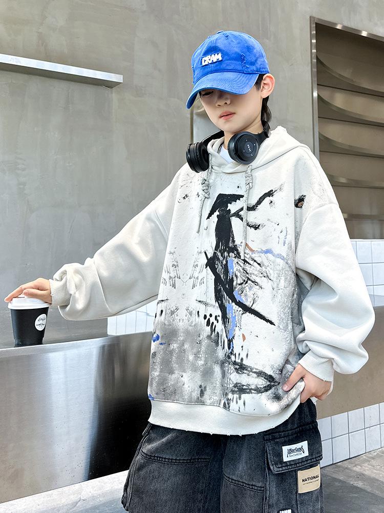 Boys' 2025 Loose Casual Hooded Sweatshirt - Spring/Autumn Korean Style