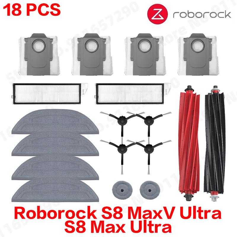 Compatible For Roborock S8 MaxV Ultra, S8 Max Ultra Replacement Parts Main Side Brush Hepa Filter Mop Cloth Dust Bag Accessories