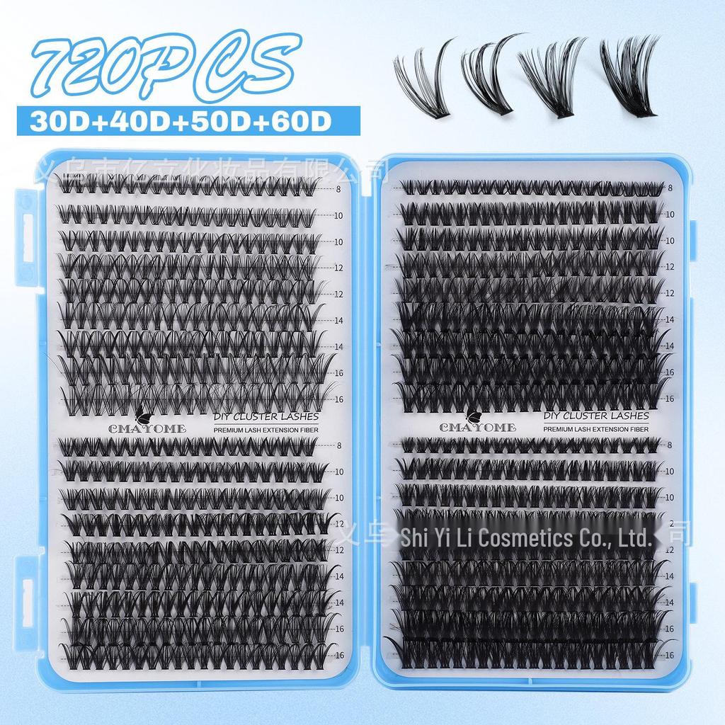 DIY Natural Dense Cluster False Eyelashes, Self-Adhesive 720 Segmented 10150D Curl, Individual Clusters