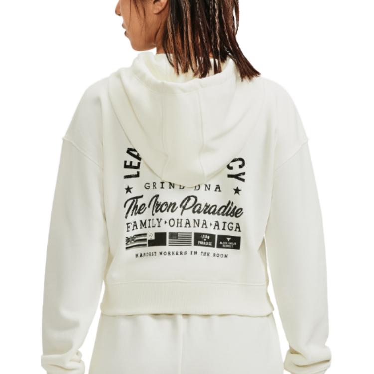 Under Armour Damska bluza z kapturem na zamek z nadrukiem logo Project Rock, ecru 1379002-130