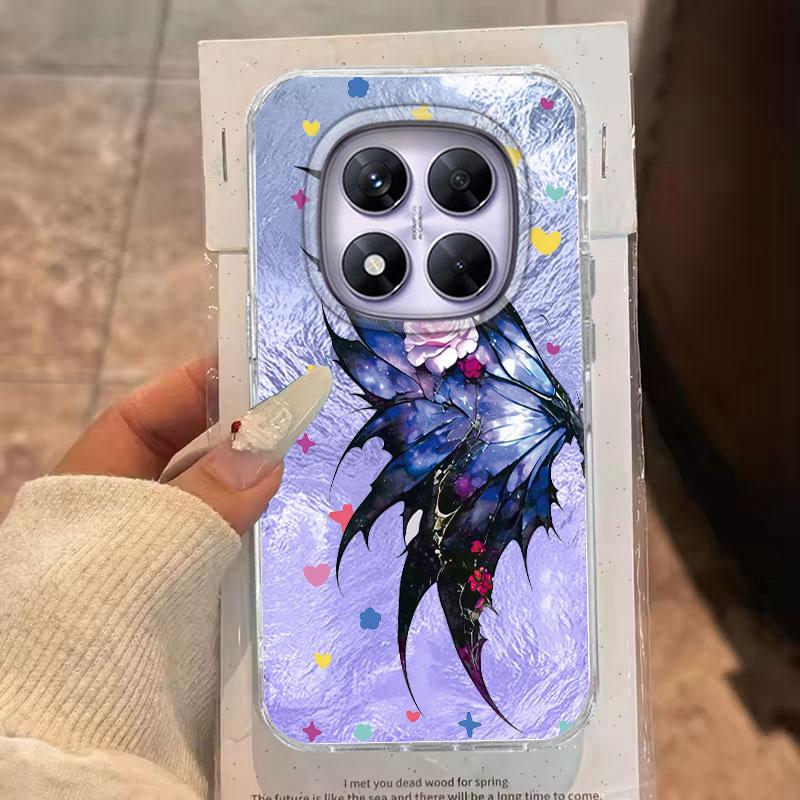 Hülle für Redmi Note 14 Pro Plus 13 Pro 14S 14C 13C A3 Xiaomi 14T 13T Pro Handyhülle Lila Blau Schmetterling für Redmi A5 Weiche Tasche