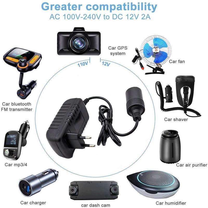 Adapter do gniazda zapalniczki samochodowej AC na DC Adapter samochodowy Stabilny konwerter 12V Bezpieczny wtyk Kabel do rejestratora odkurzacza