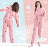 MEME XTRA Cotton Loungewear Pajama Crew Fluffy Strawberry Long Loose Relaxed Perfect for Women's Set, Neck, Flannel, Warm, Fleece-Lined, Sleeves, Fit,