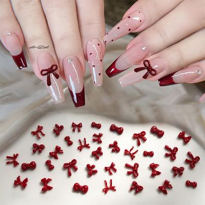 100Pcs 3D Nail Art Red Bow Charms Kawaii Resin Accessories for Manicure Decorations 10pcs Per Set Nail Art Supplies