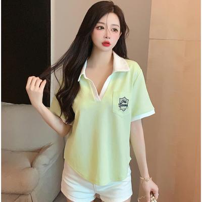 Summer Irregular Letter Embroidery T Shirts Women‘s Polo Collar Short-sleeve T-shirt Casual Loose Elastic Y2k Tops Women Clothes