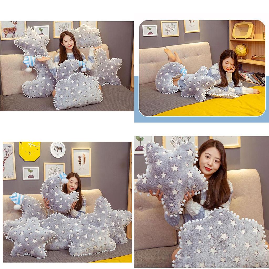 Плюшева подушка Місяць та Зірки для домашнього декору та подарунка, подушка з нічником, що світиться