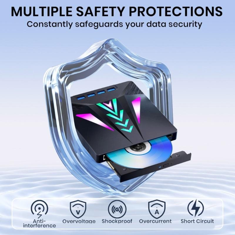 External Disc Drive for Laptop 6 In 1 USB Portable Disc Player External Disk Drive with Card Slot 3 USB2.0 1 USB3.0 Port