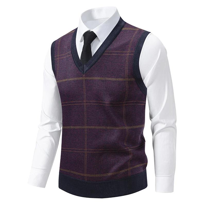 Men's V-neck Knitted Sweater Warm Autumn Winter Casual Fashion Diamond Grid Twisted Flower Design Versatile Top