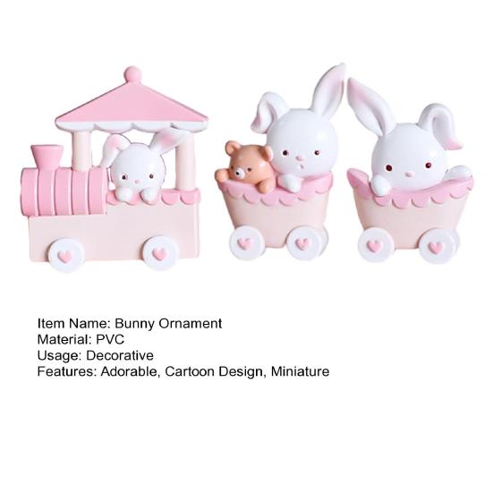 3Pcs Pink Rabbit Figurines Model Decoration Lovely Train Bunny Craft Ornament Cartoon Animal Statue Model Cupcake Topper