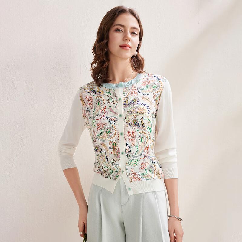 Women's Retro Floral Mulberry Silk Knit Cardigan