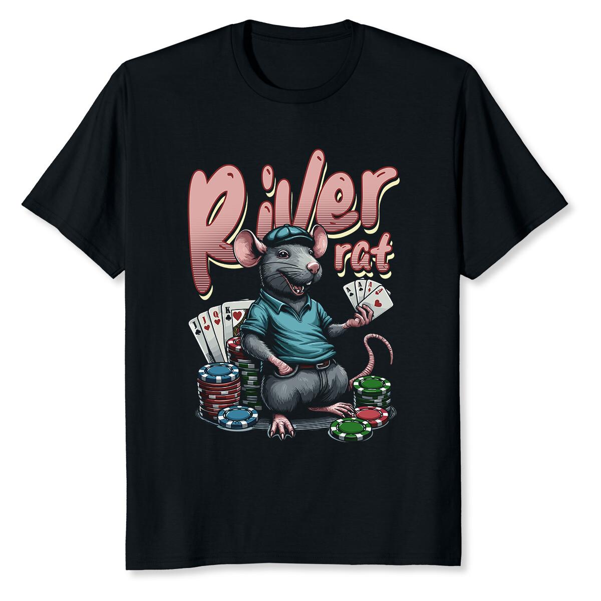NEW LIMITED River Rat Poker Funny Rat Playing Poker T-Shirt S