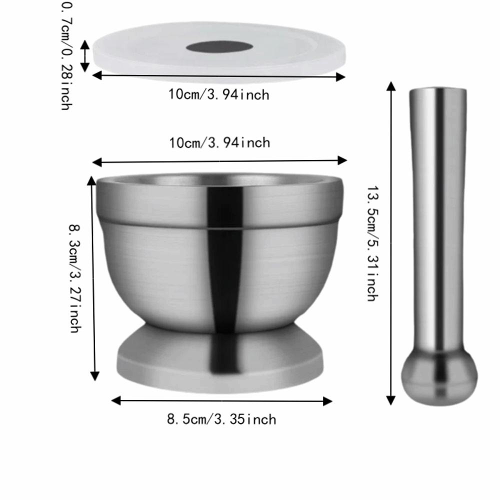 Stainless Steel Mortar And Pestle Set Silver Garlic Grinder Bowl  Spice Preparation
