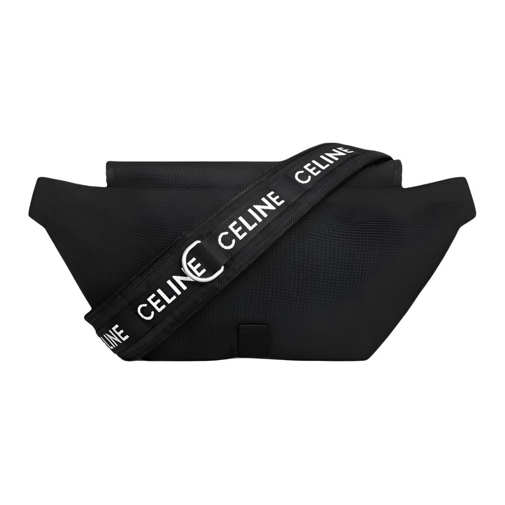 Celine Logo Print Adjustable Shoulder Strap Nylon Waist Bag Small Men waist bag Black 116362DMT-38SI