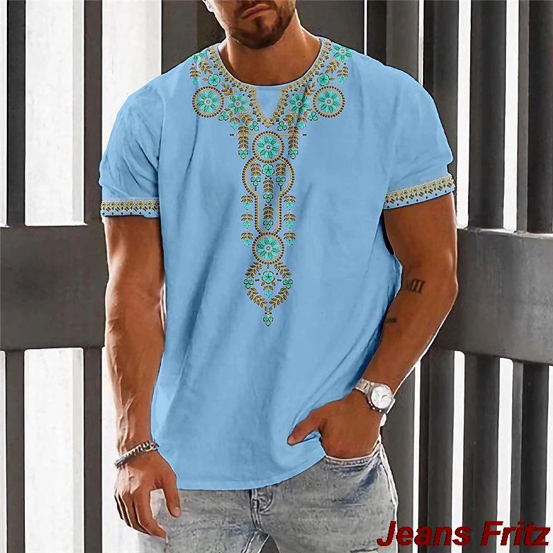 Vintage Etnické Tričko 3D Tisk Oblečení O-Krk Pánské Topy Nadměrné Krátký Rukáv Tričko Léto Volné Pánské Streetwear Pánské Oblečení
