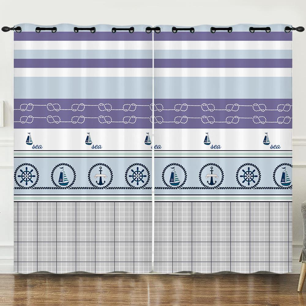 Curtains Cartoon Sailing Digital Printing Blackout Curtains Bedroom No Punching