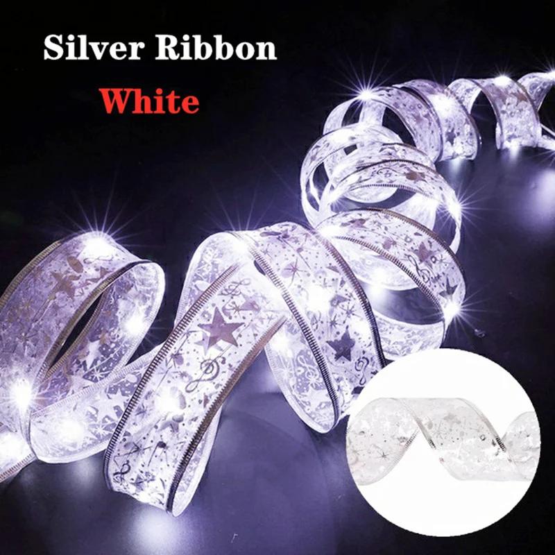Christmas Ribbon Fairy Light Christmas Decoration DIY Bows String Light Tree Ornaments For Home 2025 Xmas Decor New Year Navidad