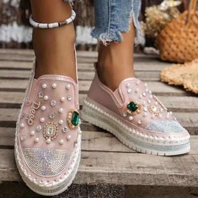 Mode 2024 Designer Sneaker Damen Casual Flats Daliy Wear Tênis Perlen Strass Dekor Damenschuhe Zapatos De Mujer Zapatillas