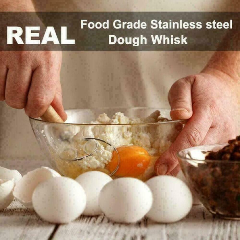 Flour Mixer Stainless Steel Coil Whisk Flour Beater Flour Mixer 13" Oak Handle Danish Dough Stirrer