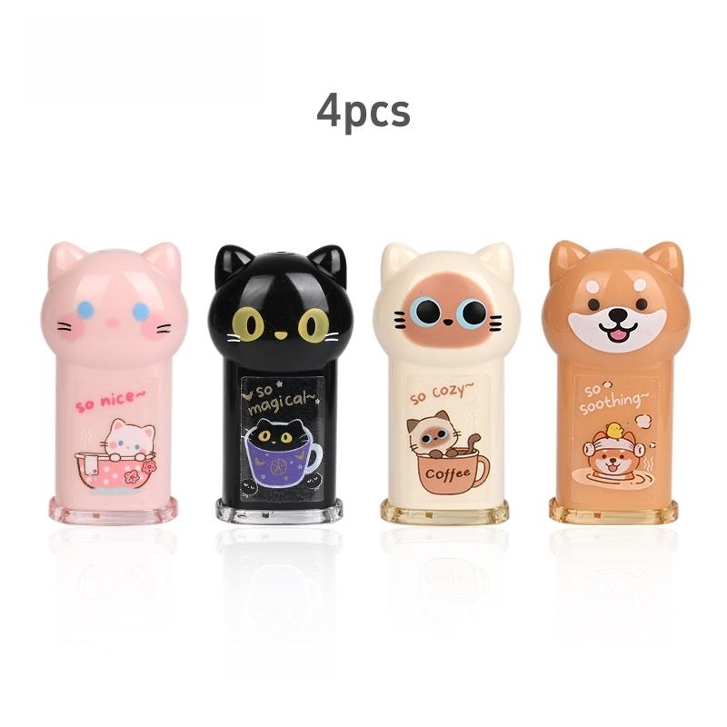 1/4pcs Cozy Cat Pencil Sharpener Mini Transparent Cartoon Kitties Manual Sharpeners Stationery School Kids Gift Reward