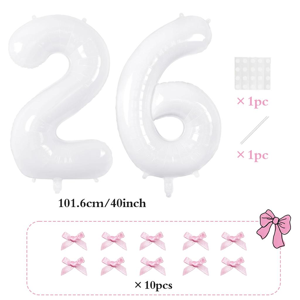 2pcs101.6cm Pink Bow Decoration White Digital Balloon for Birthday Anniversary Wedding Graduation Season New Year Decoration