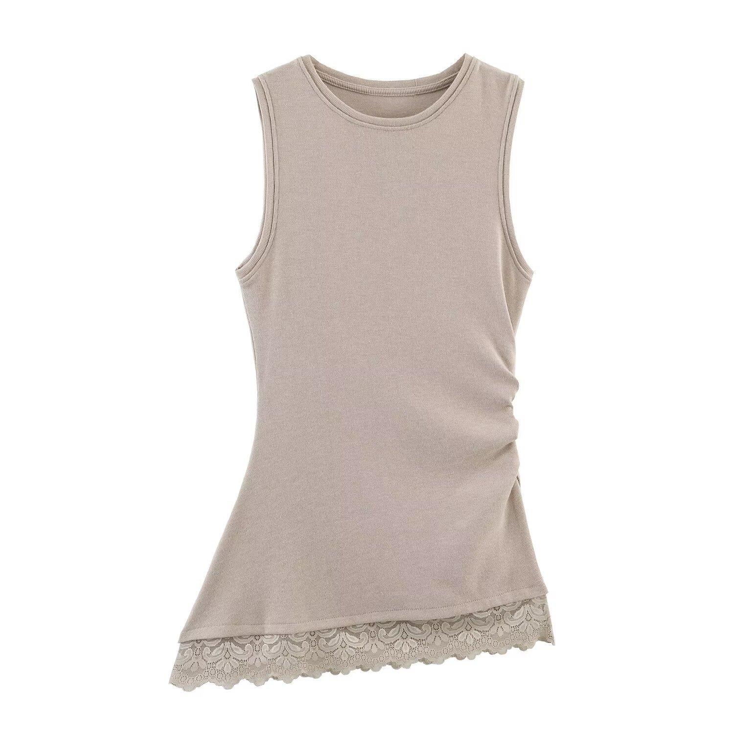 European and American style new women s wear, versatile, fashionable pleated lace top 1067155 XS