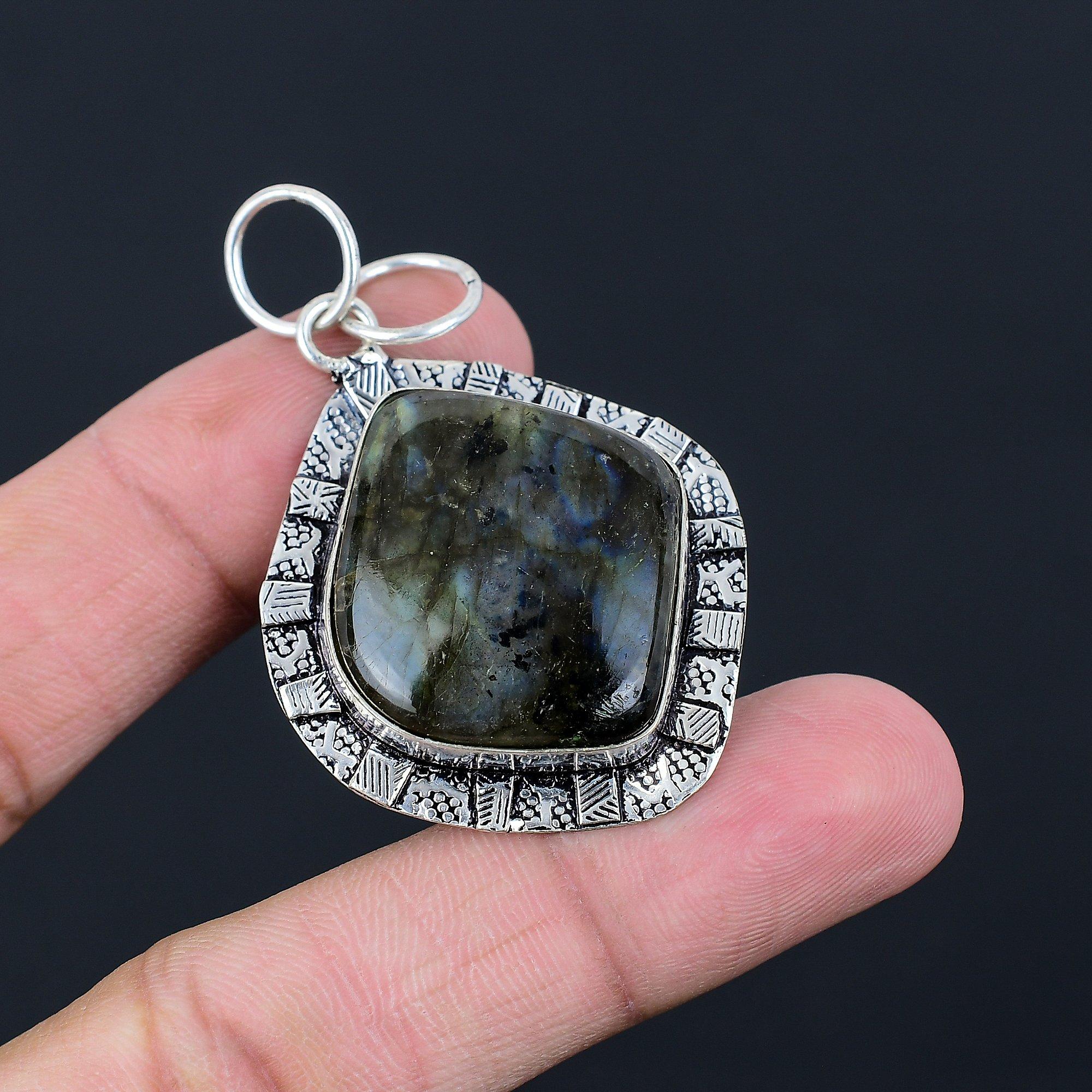 Sterling Silver Labradorite Gemstone Bezel Sister Artisan Unique Pendant Jewelry