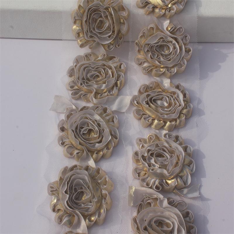 1y 2.5 Inch Shiny Fabric Flowers for Princess Girls Headbands Hair Accessories Kids Shirts Dress Shoes DIY Crafting Flowers